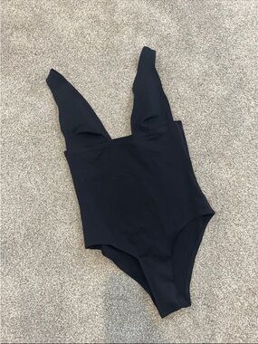 Zara Black One-Piece Swimsuit with V-Neck